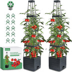 MQFORU 2 Packs Raised Garden Bed Tomato Planter with Trellis, 57" Tomato Cages for Climbing Vegetables Plant, Self Watering Planters Box for Garden Pots for Patio Greenhouse Indoor Outdoor（2PCS）