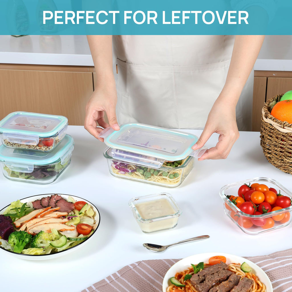 Vtopmart 8 Pack Glass Food Storage Containers with Lids Green