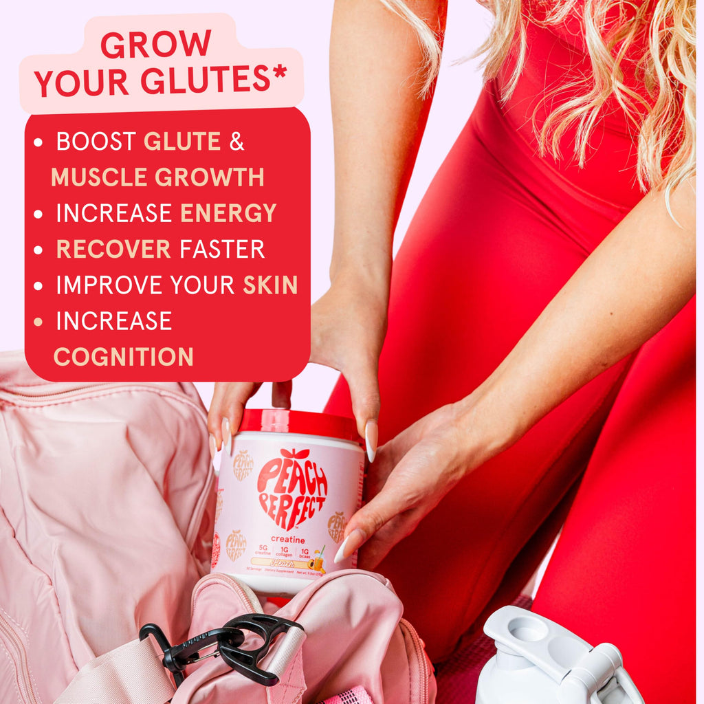 Peach Perfect Creatine Blend for Women – Micronized Creatine Monohydrate with BCAA & Collagen for Glute Strength Support – Strawberry Acai – 30 Servings