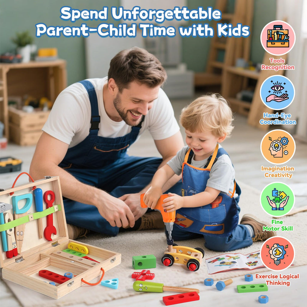 TONZE Wooden Kids Tool Set with Drill, Montessori Toys for 3 Year Old Boys