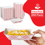 ECOLipak 250 Pack 2lb Paper Food Tray Red, Disposable Paper Food Boats, Food Holder Trays, Serving Boats for Taco Hot Dog Snack Fries Dessert Popcorn Sauce Nacho