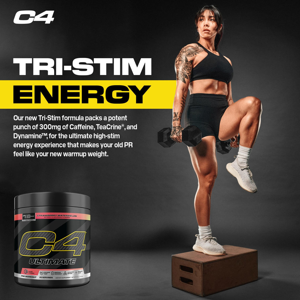C4 Ultimate Pre Workout Powder Watermelon - Sugar Free Preworkout Energy Supplement for Men & Women - 300mg Caffeine + 3.2g Beta Alanine + 2 Patented Creatines - 20 Servings