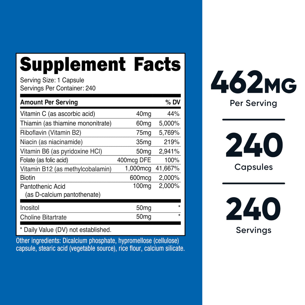 Nutricost Vitamin B Complex 462mg, 240 Capsules - with Vitamin C - Energy Complex