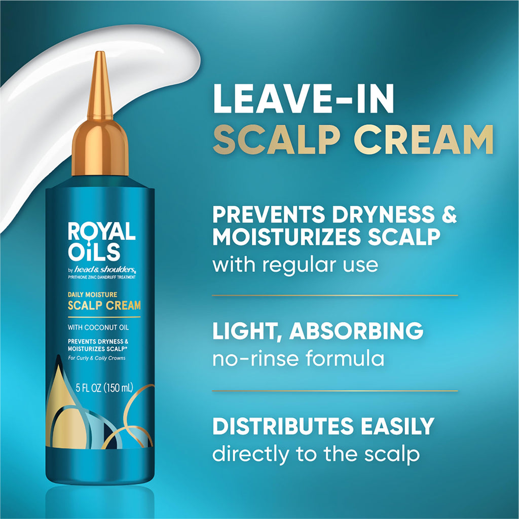 Head and Shoulders Scalp Cream Treatment, Daily Moisture, Anti Dandruff, Royal Oils Collection with Coconut Oil, Scalp Care for Natural and Curly Hair, 5.0 fl oz
