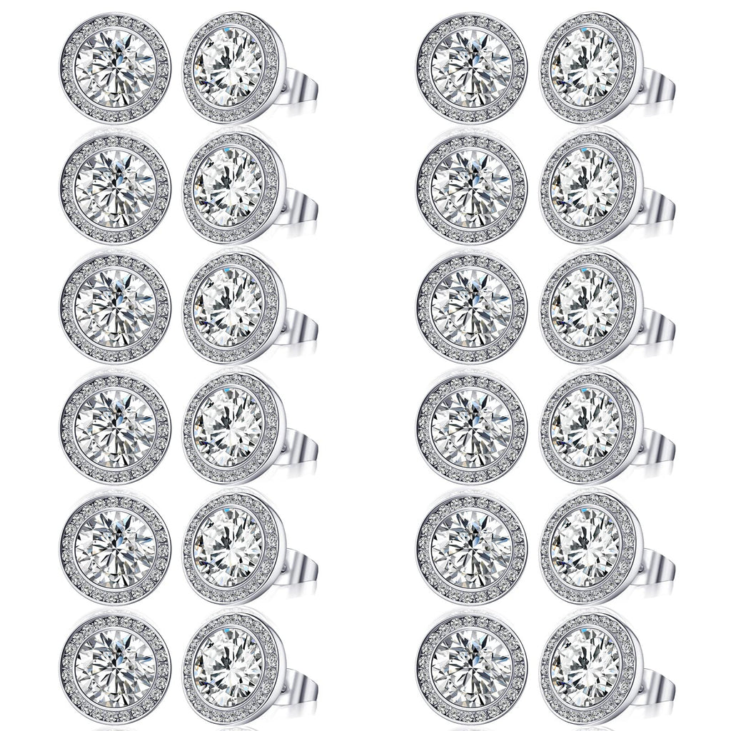 Bonuci 12 Pairs 15 mm Dance Competition Earrings Rhinestone Studs Round Earring Bulk Silver Jewelry Women Performance Wedding(Ear Stud)