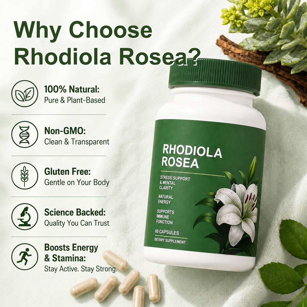 Shileoo Rhodiola Rosea Organic Supplement—Adapted Herbal Formula Helps Relieve Stress, Improve Mental Clarity, Focus, Replenish Natural Energy, and Boost Immunity—Non-GMO, 60 Capsules