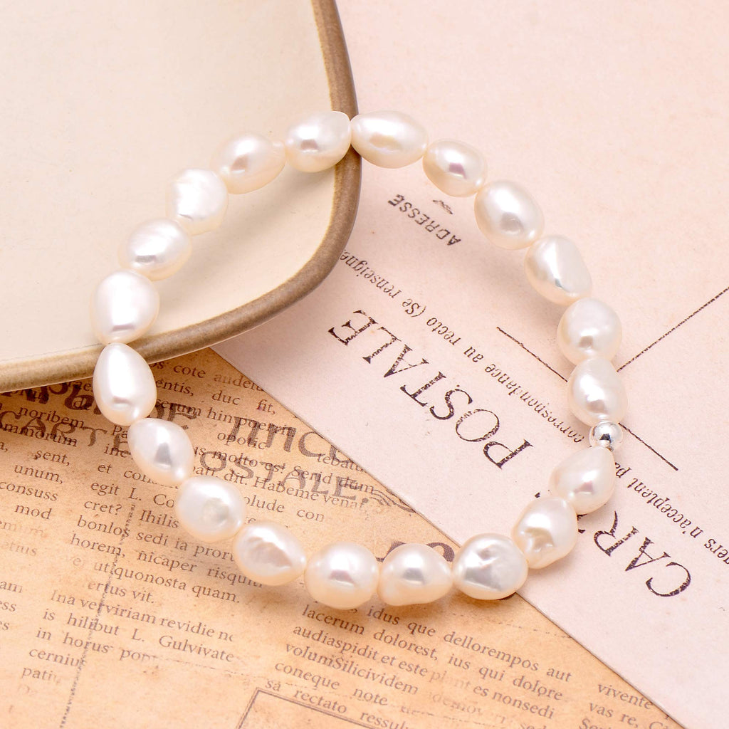 White Cultured Freshwater Pearls Bracelet for Women, 7.0 Inches