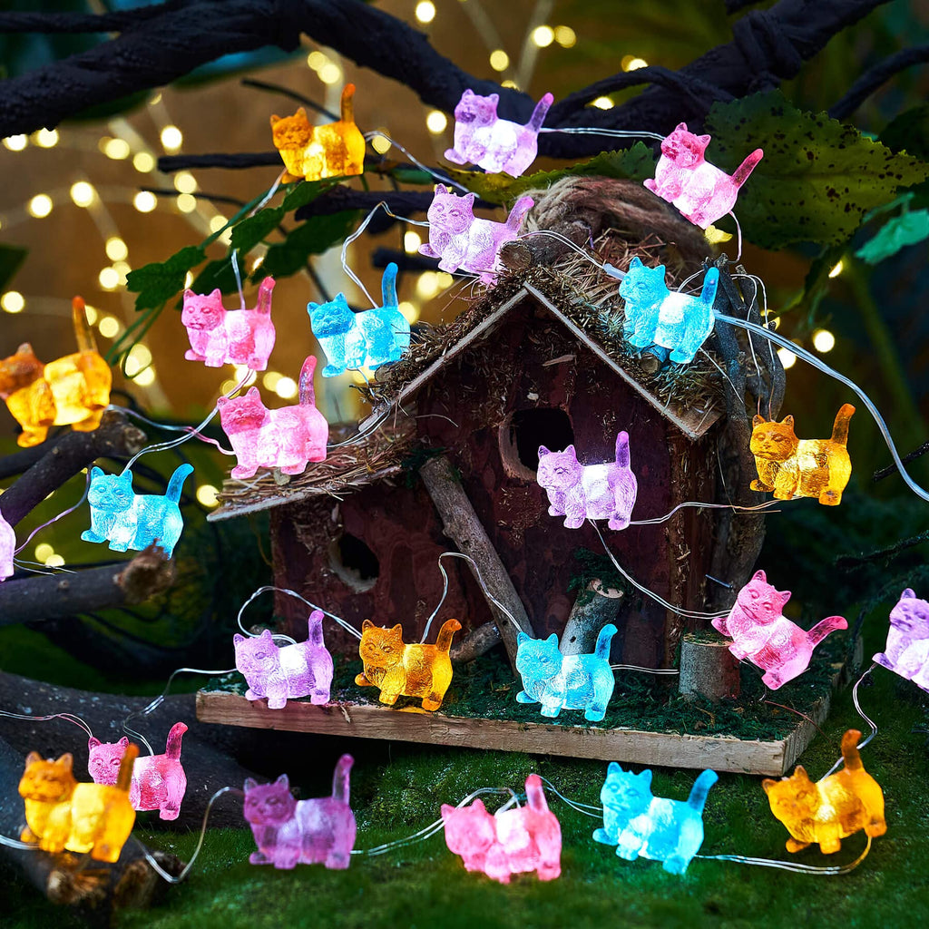 JASHIKA Cat Décor Cute Indoor String Light Fairy Lights Plug in Decorative Lights 10ft 30LED Battery Operated or USB for Bedroom Kids Tent Camping Christmas Tree Ornaments