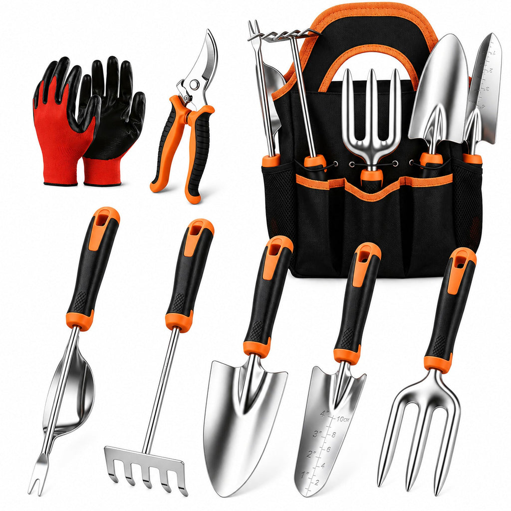 Joyfair Gardening Tools, 8 Pcs Stainless Steel Heavy Duty Garden Tool Set