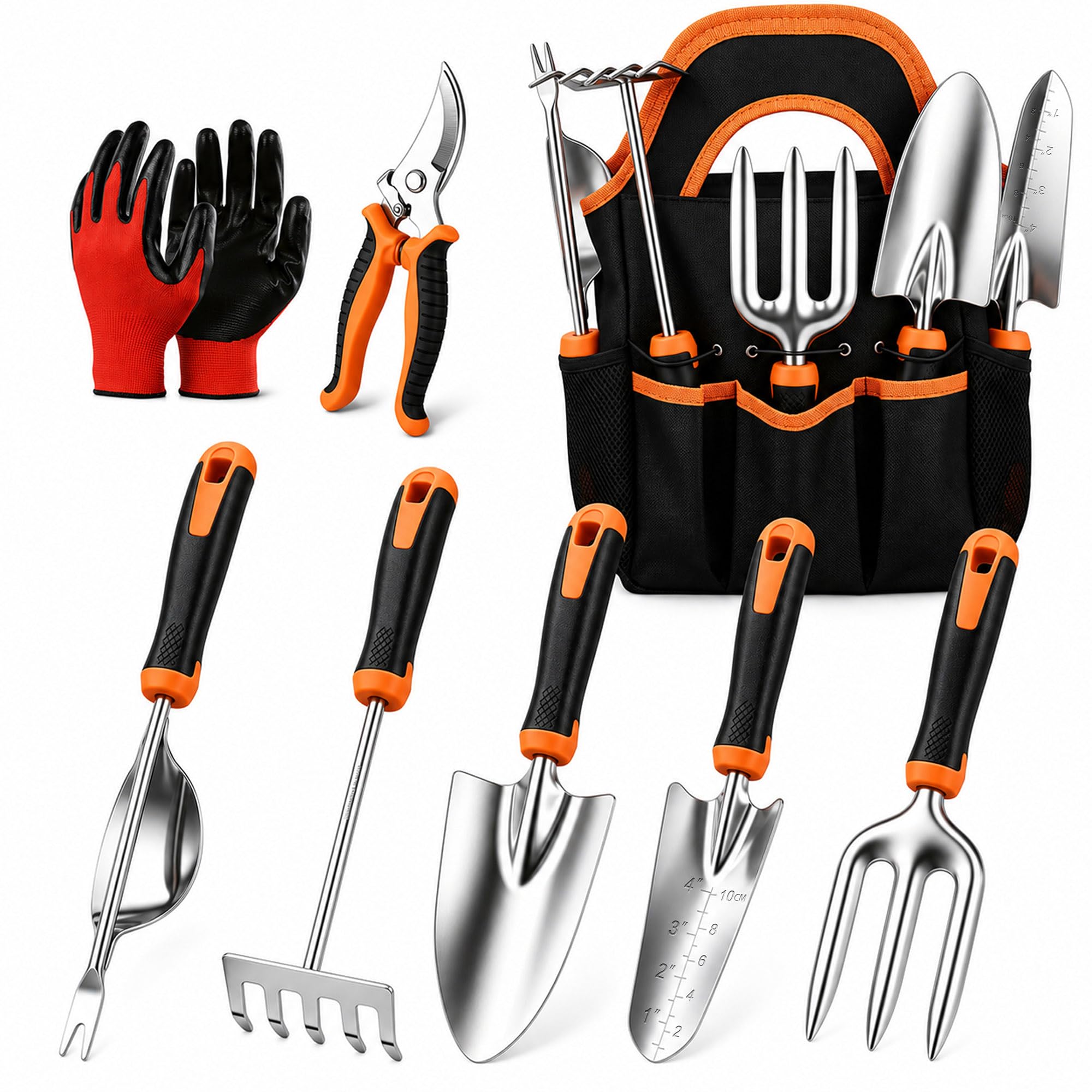 Joyfair Gardening Tools, 8 Pcs Stainless Steel Heavy Duty Garden Tool Set