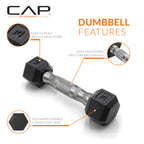 CAP Barbell 3 LB Rubber Coated Hex Dumbbell Hand Weight - Pair | Chrome Handle