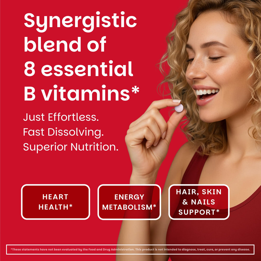 EZ Melts Dissolvable B-Complex - Vitamin B Complex - Provides Energy Metabolism & Heart Health Support - with Methylated B12 & Folate - Non-GMO & Vegan - Strawberry Swirl - 120 Tablets (120 Servings)