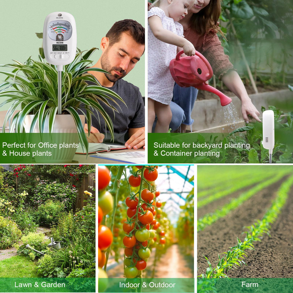 HSLGOVE Soil Test Kit, 7-in-One Soil Moisture Meter/Soil PH Meter/Fertility, Dual Screen Soil Tester w/Digital Soil Temp/Air Temp&Humidity for Plants Gardening,Lawn,Farm Indoor&Outdoor-Lvory White