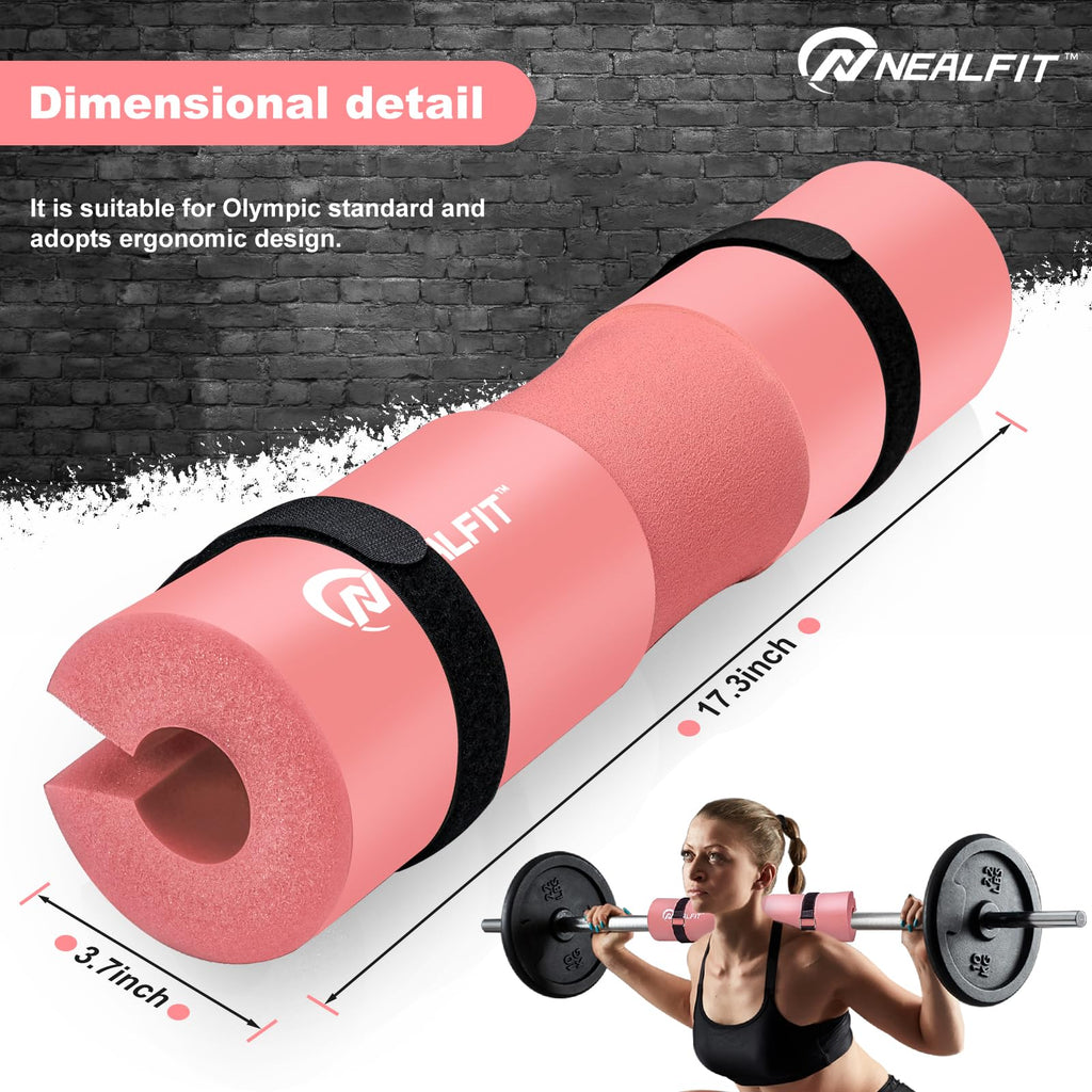 NEALFIT Barbell Pad Squat Pad for Squats���Squat Bar Pad���Great for Weightlifting,Lunges and Hip Thrusts���Foam Sponge Pad���Fit Standard and Olympic Bars Perfectly (Light Pink)