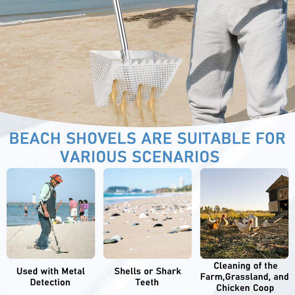 Sand Flea Rake, 65" Stainless Steel Long Handle Sand Sifter for The Beach