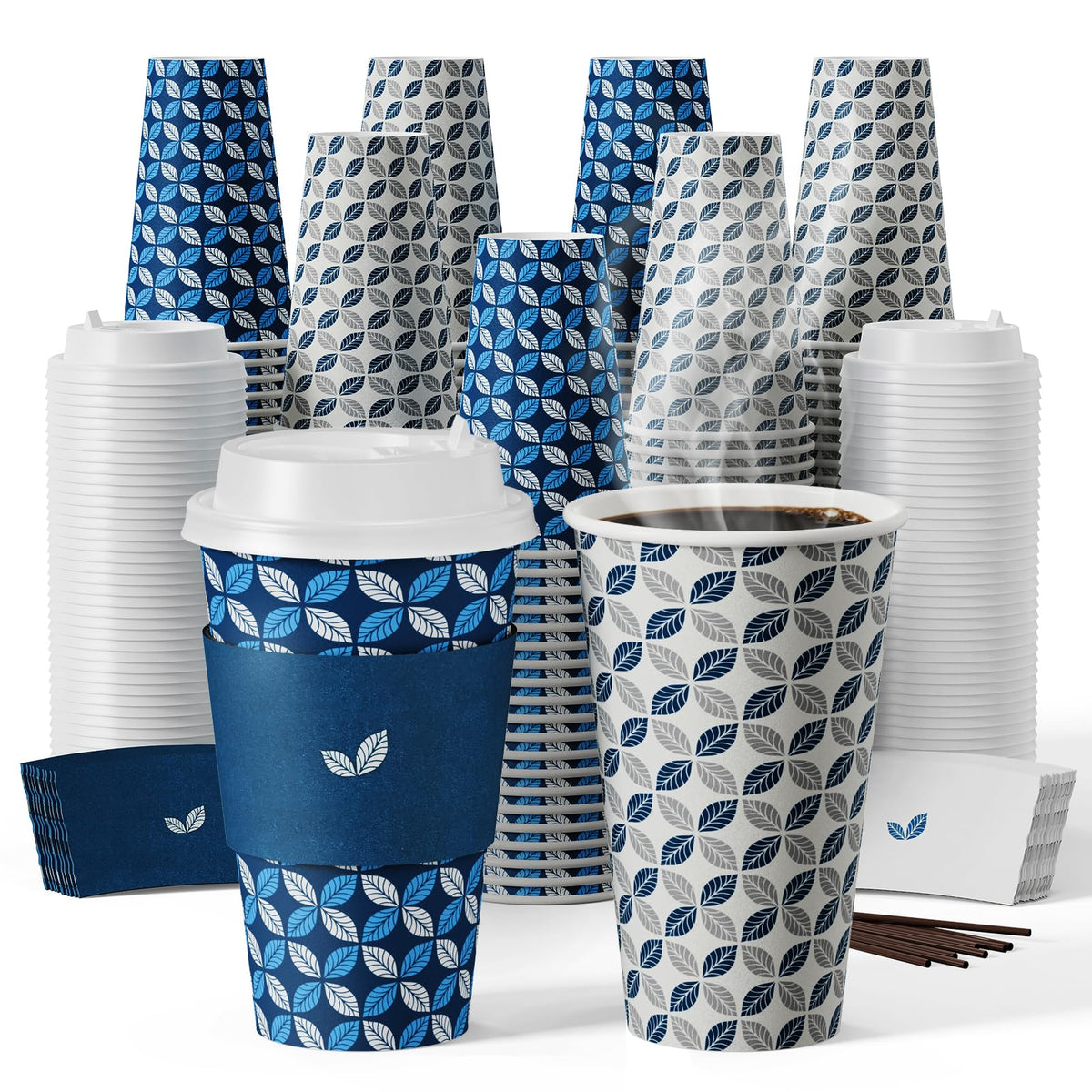 JOLLY CHEF 16 oz Paper Coffee Cups with Lids 100 Pack Disposable Hot Cups
