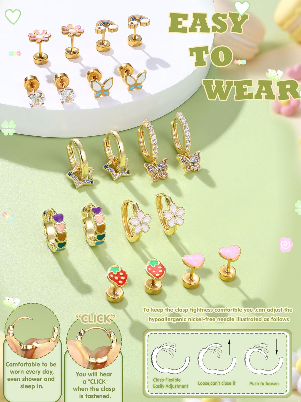 YADOCA Hypoallergenic Flat Back Earrings for Girls Women Surgical Steel