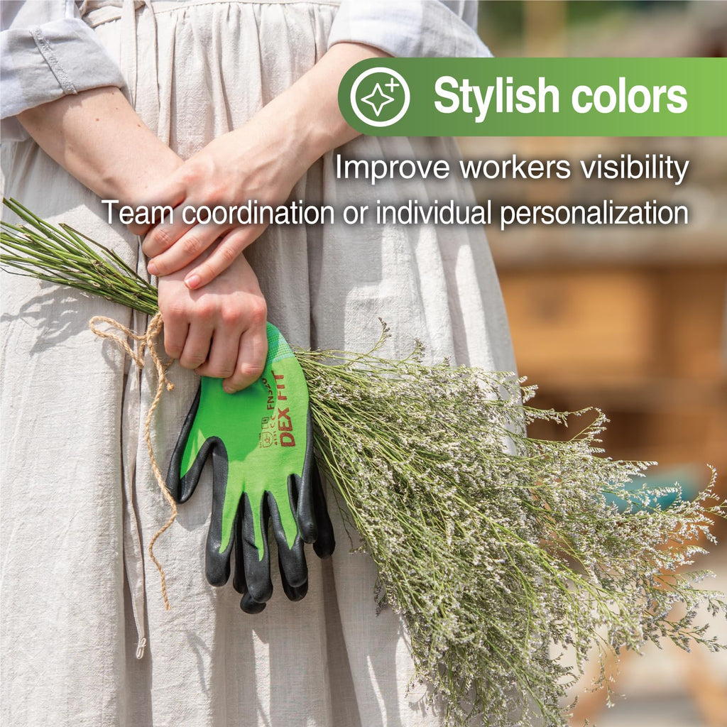 DEX FIT Premium Nylon Nitrile Work Gloves FN320, 3 Pairs, 3D-Comfort Stretchy Fit, Firm Grip, Thin & Lightweight, Durable, Breathable & Cool, Machine Washable; Forest Green 8 (M)