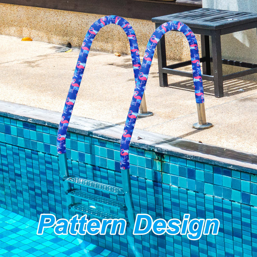 Junkin 4 Feet Pool Handrail Cover Tropical Flamingo Hook and Loop Inground Swimming Pools Hand Rail Ladder Handles Cover Safety Anti-Slip Cool Touch Heat Resistant Rail Grip Handles Sleeve Blue Grip