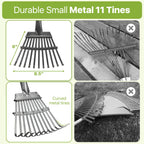 Rake for Leaves, Small Leaf Rake for Garden, 70-inch Adjustable Metal Rakes-Tool with 11 Steel Tines for Gardening, Yard, Shrub, Flower Beds, Lawns