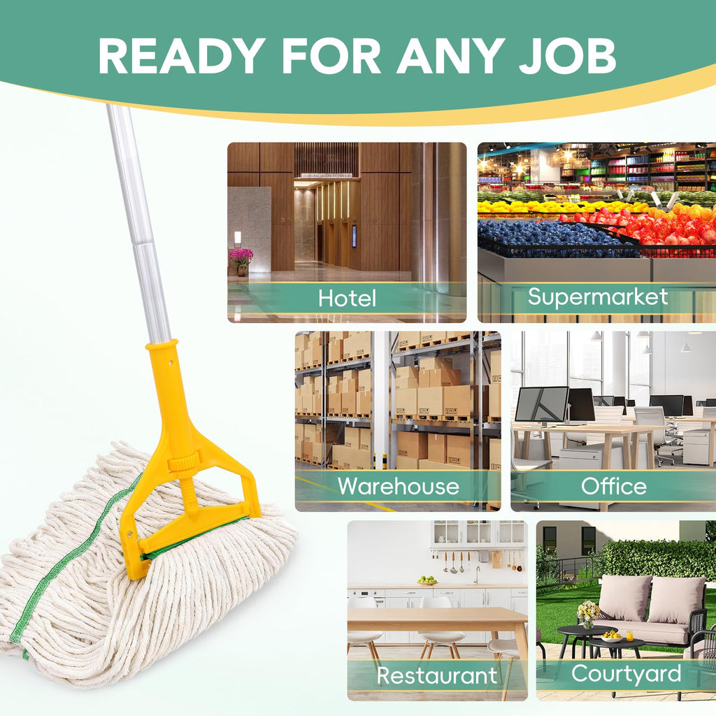 6 Pack Commercial Mop Head Replacement – Heavy Duty Mop Head for General and Floor Cleaning | Industrial Wet Mops | Washable Refill, Reusable, Looped End Mopheads | Hardwood, Concrete（White）