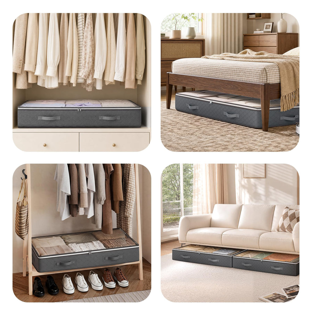 Budding Joy 95L Under Bed Storage Containers, 4 Pack Closet Organizers Grey
