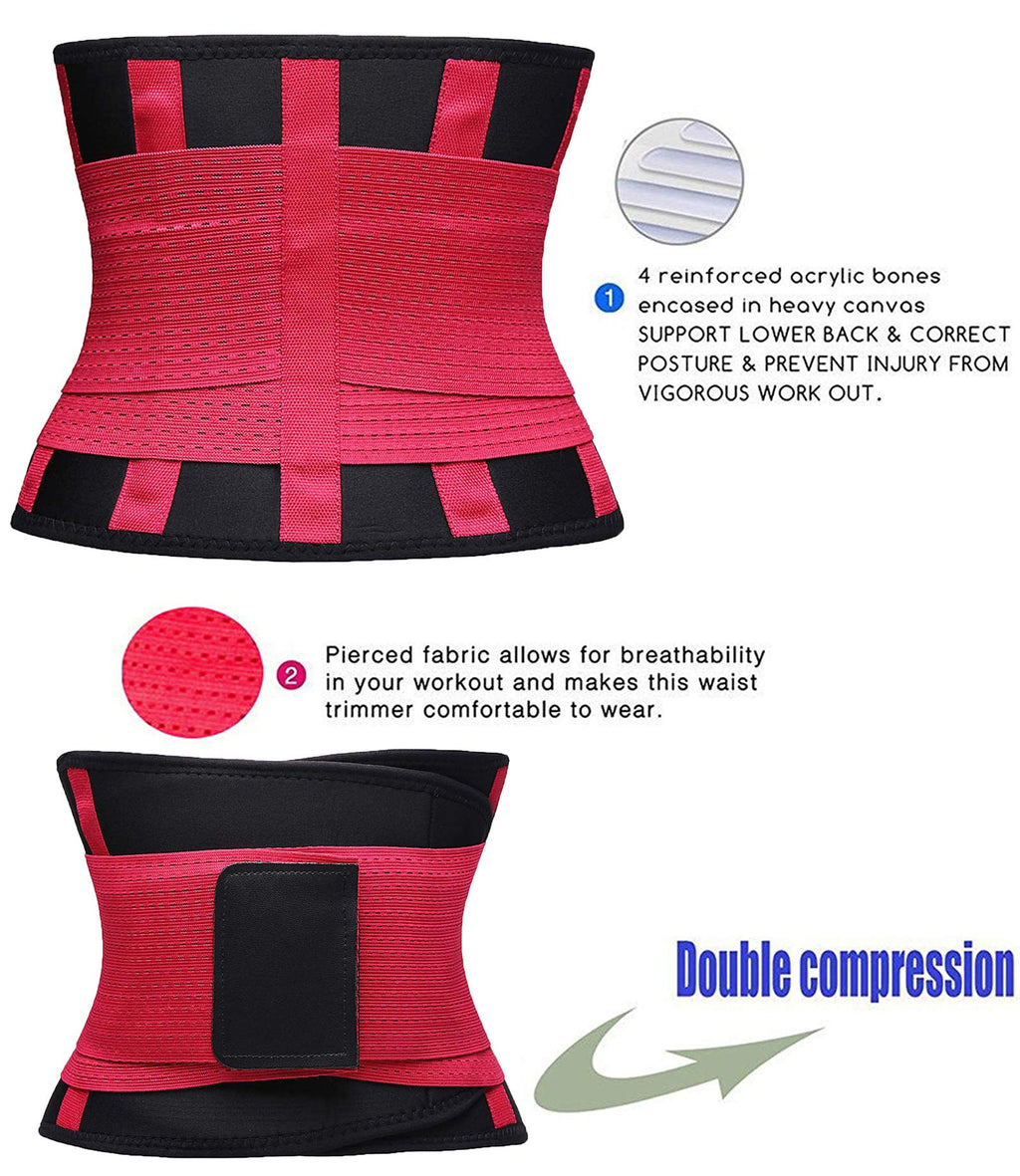 VENUZOR Waist Trainer Belt for Women - Waist Cincher Trimmer - Slimming Body Shaper Belt - Sport Girdle Belt (UP Graded)(Rose Red,Large)