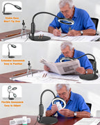 30X 10X Magnifying Glass with Light and Stand, 5 Color Modes Stepless Dimmable, Optical Grade HD Lens, LED Lighted Magnifier Hands Free with Flexible Gooseneck for Close Work, Craft, Hobby, Painting