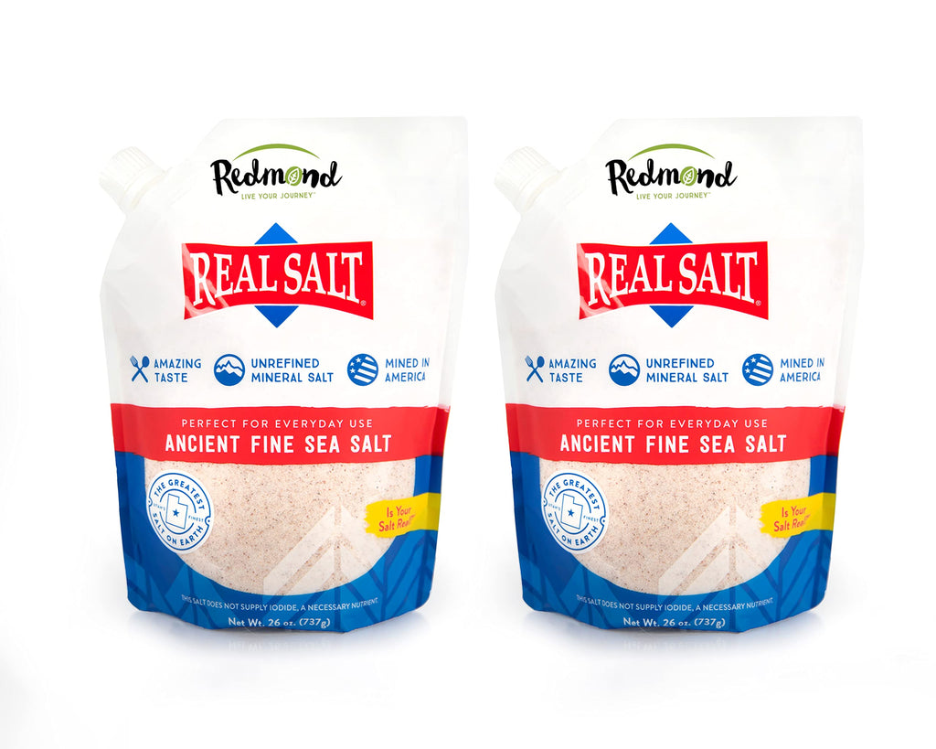Redmond Real Salt - Sea Salt, Gluten Free Fine, 26 Oz Pouch (2 Pack)