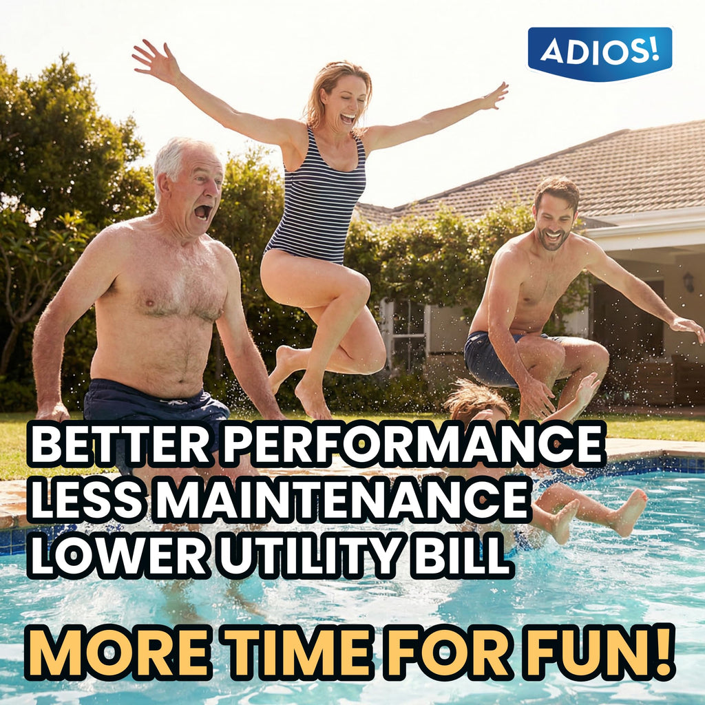 ADIOS! Pool Filter Cleaner, Deep Cleaning Soak Solution for Cartridge, Sand and DE Filters – Degreases and Restores Media (32oz)