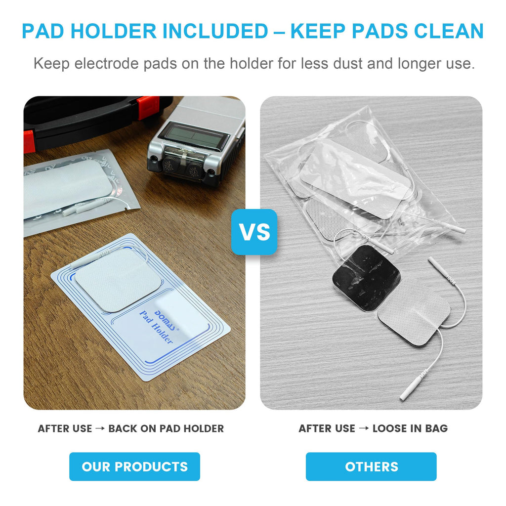 DOMAS 24 Pack 2x2&2x4 TENS Pads with Pad Holder, for TENS 7000, 30 Uses, Latex-Free, TENS Unit Electrode Replacement Pads Compatible with AUVON Etekcity & Other 2 mm Pin TENS Units