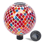 VCUTEKA Solar Gazing Ball, 10" Mosaic Glass Garden Globe Outdoor Decor, Red