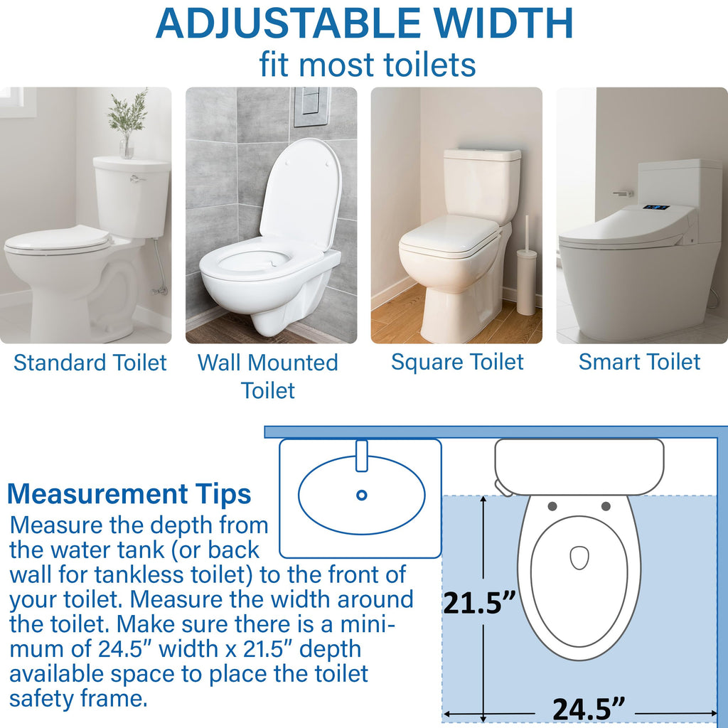 Vaunn Medical Deluxe Adjustable and Foldable Toilet Safety Frame, Bathroom Handrail Assist Grab Bar Handle (Gray, Adjustable Width and Height)