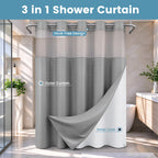 Ringless Waffle Shower Curtain with Snap in Liner Set,  71x74, Grey