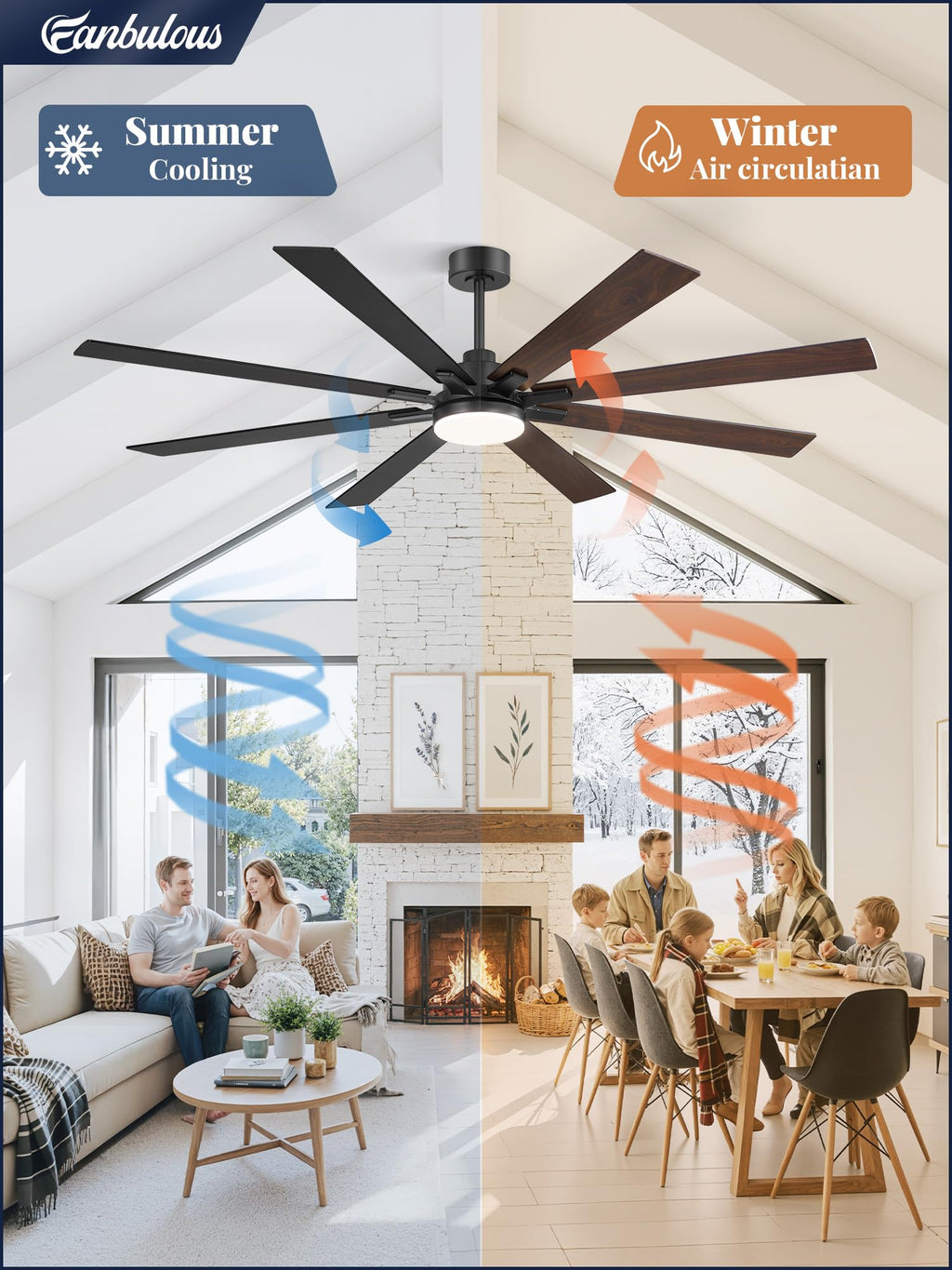 Fanbulous 72 Inch Ceiling Fans with Lights and Remote, Dual-Sided Reversible Blades for Versatile Décor, Quiet DC Motor, Wide-Angle Customized Brightness & 3CCT, Damp Rated for Indoor/Outdoor Use