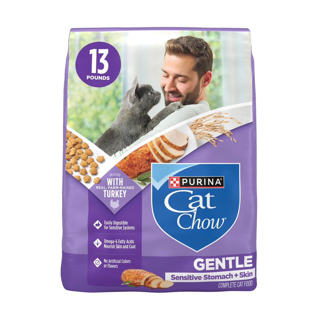 Purina Cat Chow Gentle Sensitive Stomach & Skin Dry Cat Food, 13 lb Bag