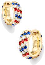 4th of July Independence Day Patriotic Hoop Earrings for Women, 250th Anniversary American Flag Red White Blue Usa earrings Cubic Zirconia Chunky 14K Gold Thick Small Huggie Hoops Non Tarnish Jewelry