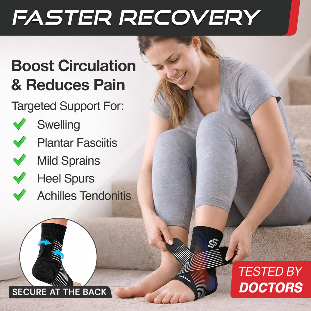 Sleeve Stars Ankle Brace Men & Women Support (Single/M:10"-12"/Black)