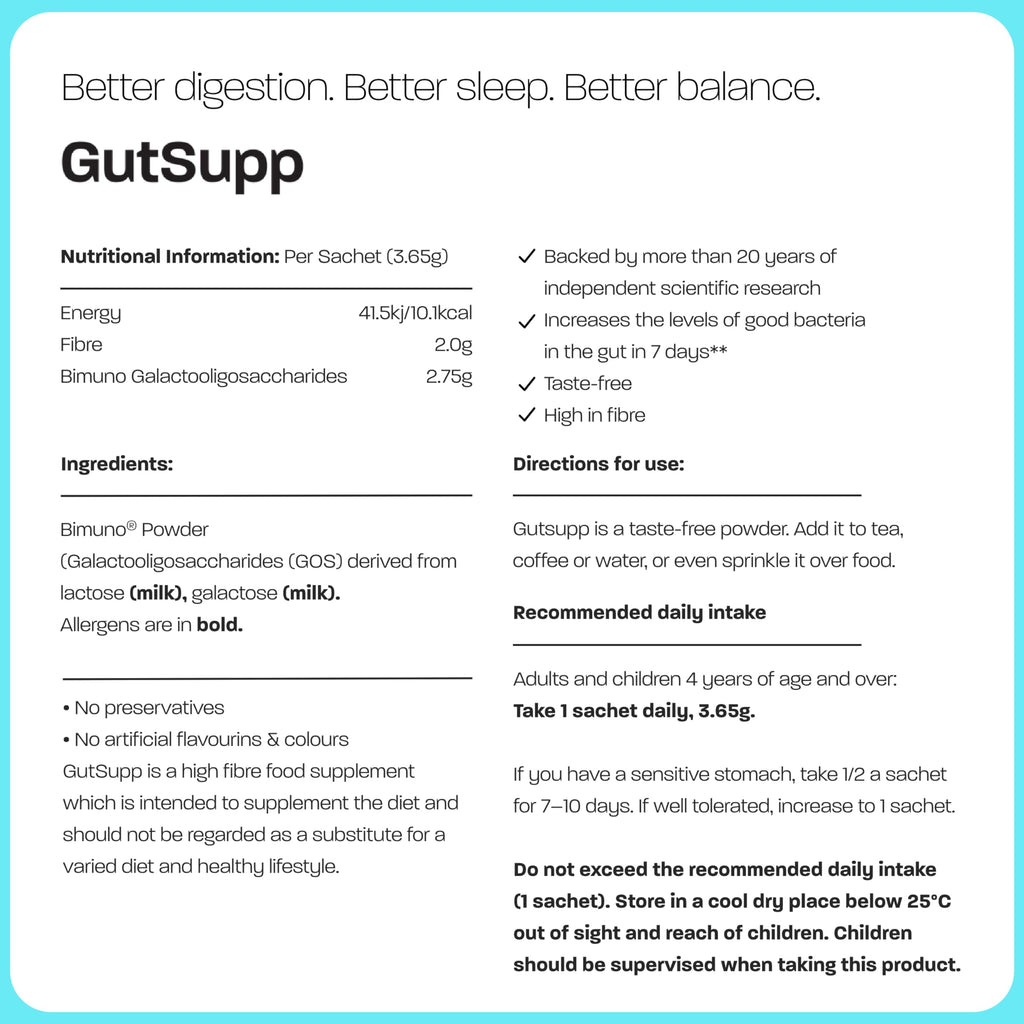 GutSupp Prebiotic Fibre Supplement for Gut Health (Formerly Bimuno) | High-Fibre Tasteless Soluble Powder | Supports Digestive Function | Suitable for Women & Men | 30-Day Supply