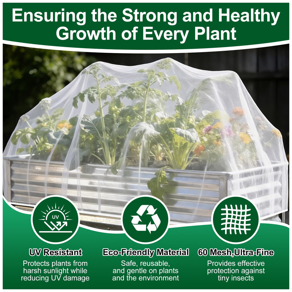 2 Pack Garden Netting for 8x4FT Raised Beds, Ultra-Fine Mesh Plant Covers with Drawstring, Bird, Pest & Small Animal Barrier for Vegetables, Fruits & Flowers