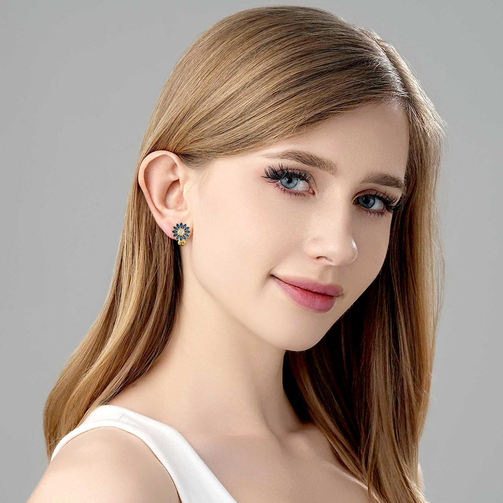 EVEVIC Austrian Crystal Flower Clip On Earrings for Women, 14K Gold Plated