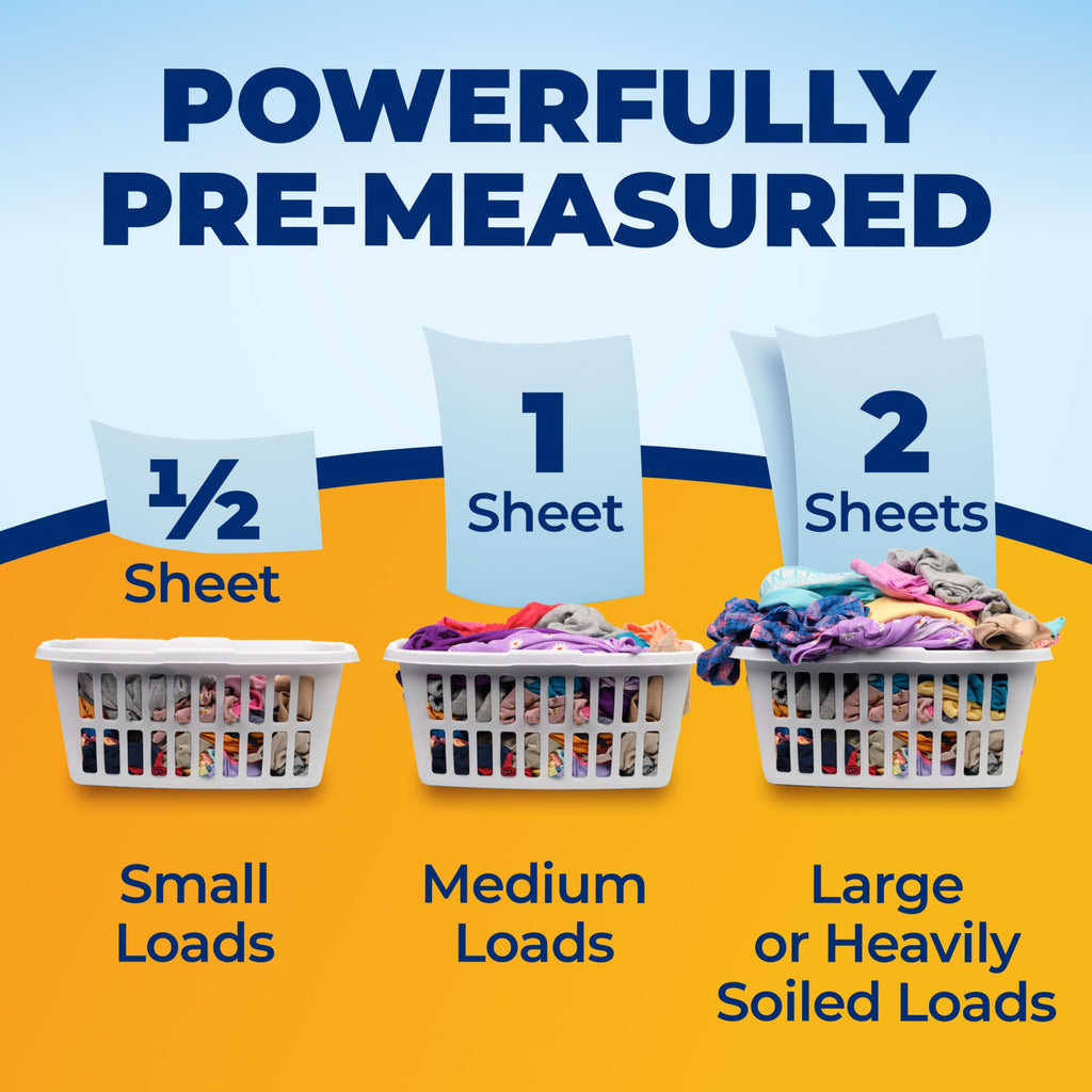 ARM & HAMMER Power Sheets Laundry Detergent Plus OxiClean Stain Fighters, Clean Cotton Scent, 52 Count, 104 Medium Loads