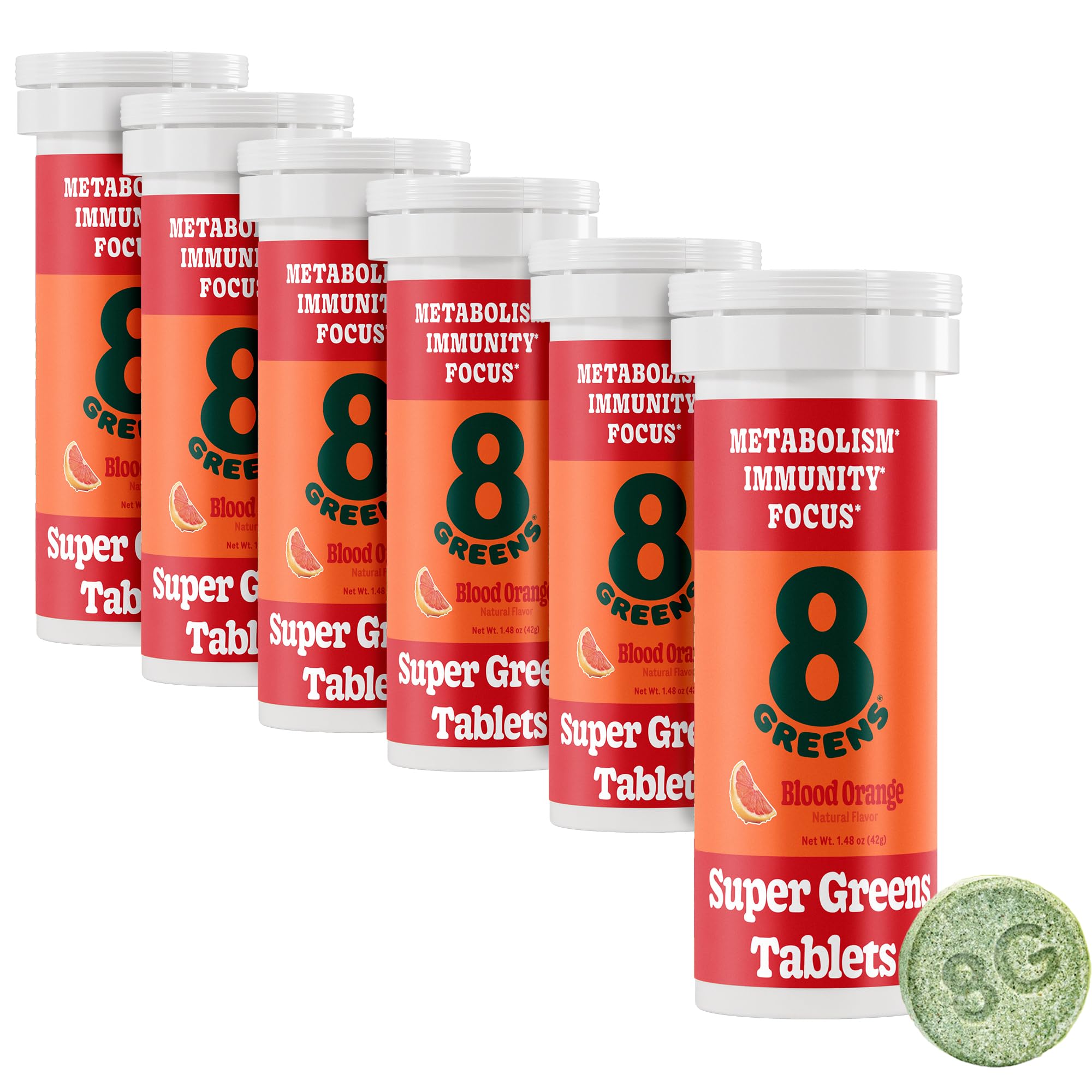 8Greens Supergreens Tablets | Super Greens Powder Superfood Tablet, Metabolism Immunity & Focus, Daily Greens Effervescent Tablets, Organic: Aloe Vera, Spirulina, Chlorella, Blood Orange, 60 Servings