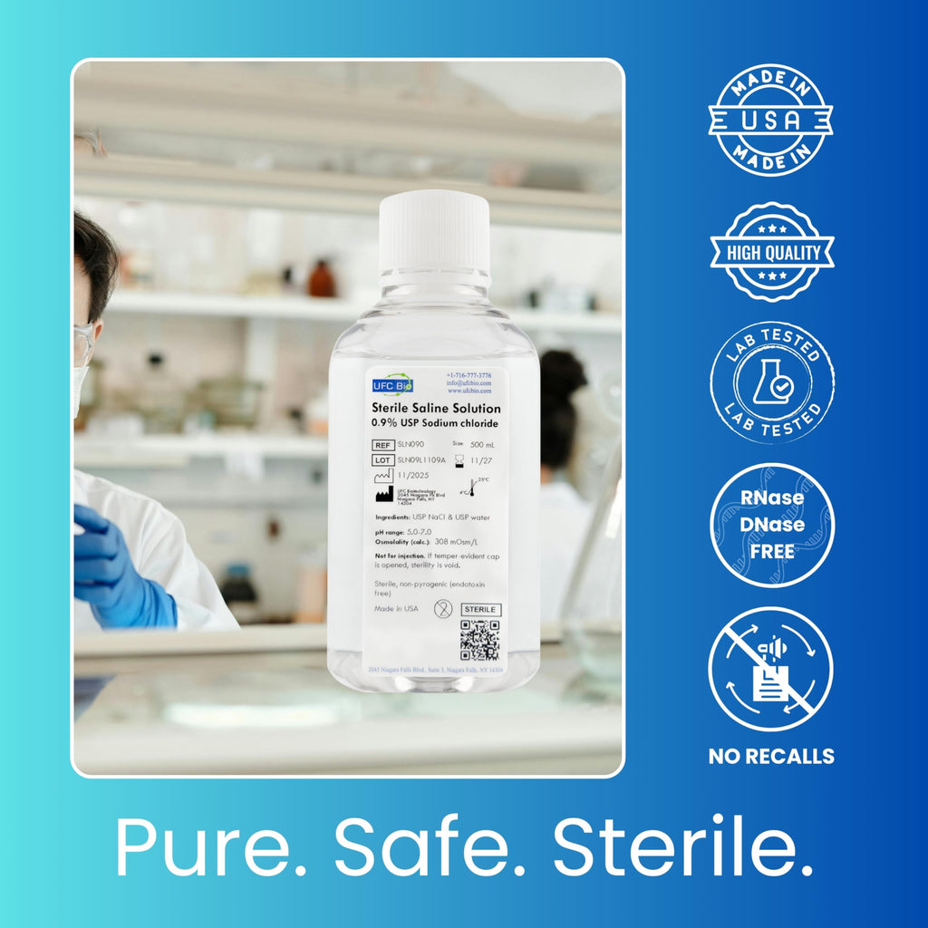 UFC Bio 0.9% Normal Saline Solution - Sterile USP Sodium Chloride - Made in USA - 500 mL - (24 Pack - 12000 mL Total)