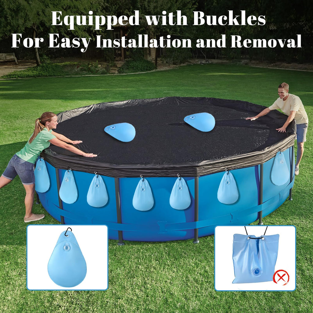 16 Pack Pool Cover Weights with Hooks, Leakproof Swimming Pool Cover Hanging Bag Thick PVC Pool Water Bags, Antifreezing Winter Pool Tarp Weights for Above Ground Pool Cover