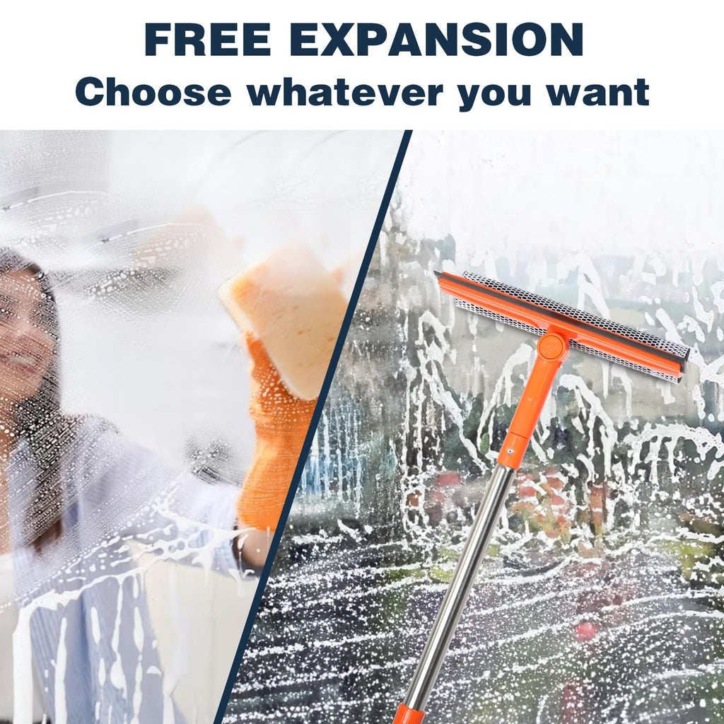 Professional Window Squeegee,2 in 1 Squeegee Window Cleaner with Long Stainless Steel Handle,Sponge Car Window Squeegee for Gas Station, Glass,Shower (Sponge Style)