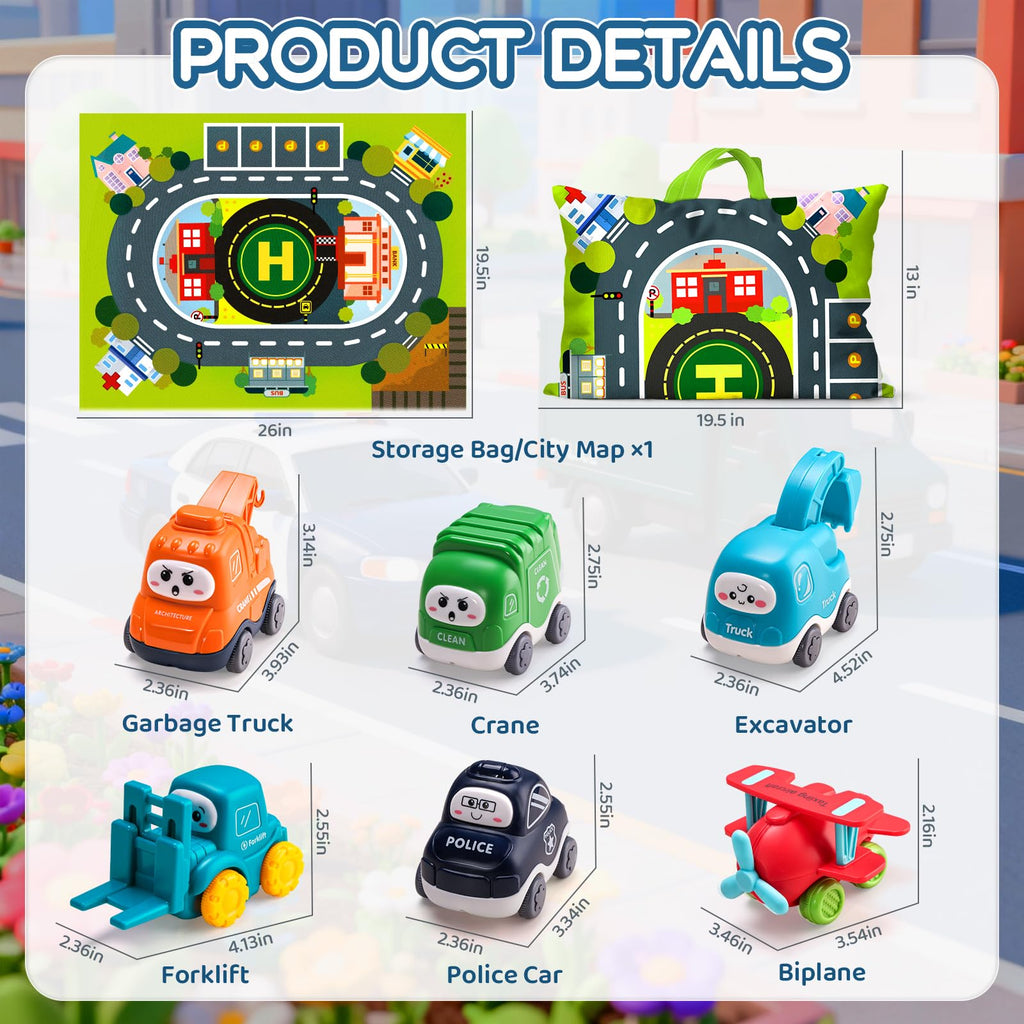 6PCS Big Truck Toy Set with Playmat