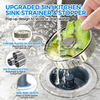 zaa Kitchen Sink Drain Strainer - Kitchen Sink Stopper, 304 Stainless Steel Sink Drain Stopper, Sink Protector for Kitchen with Anti-Clog Filter, Fit US Standard 3-1/2'' Sink Drain Hole, Nickel