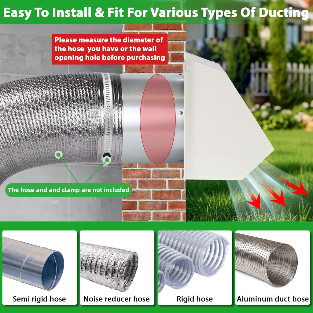 8 Inch Hooded Wall Vent with Screen and Damper,Outdoor Wall Exhaust Vent Cover Wall Cap for Exterior Kitchen Range Hood Ventilation Dryer HVAC Duct Air Exhaust, Galvanized Steel, White