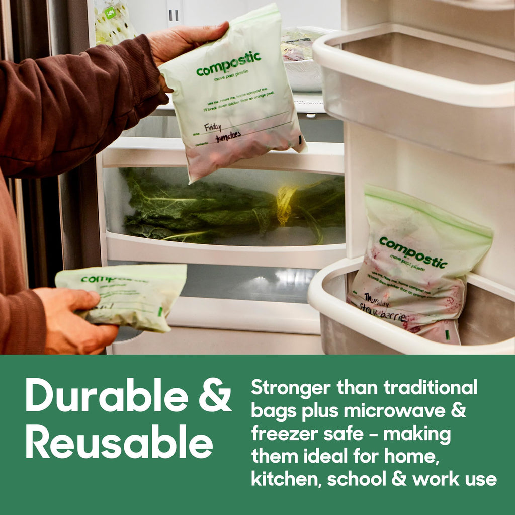 Compostic Compostable XL Sandwich Bags (90 + 10 Count) Everyday Essential — Resealable Zip-Seal, Plant-Based, Home Compostable, Freezer & Microwave Safe, BPA-Free, Non-Toxic, GMO-Free Food Storage Bag